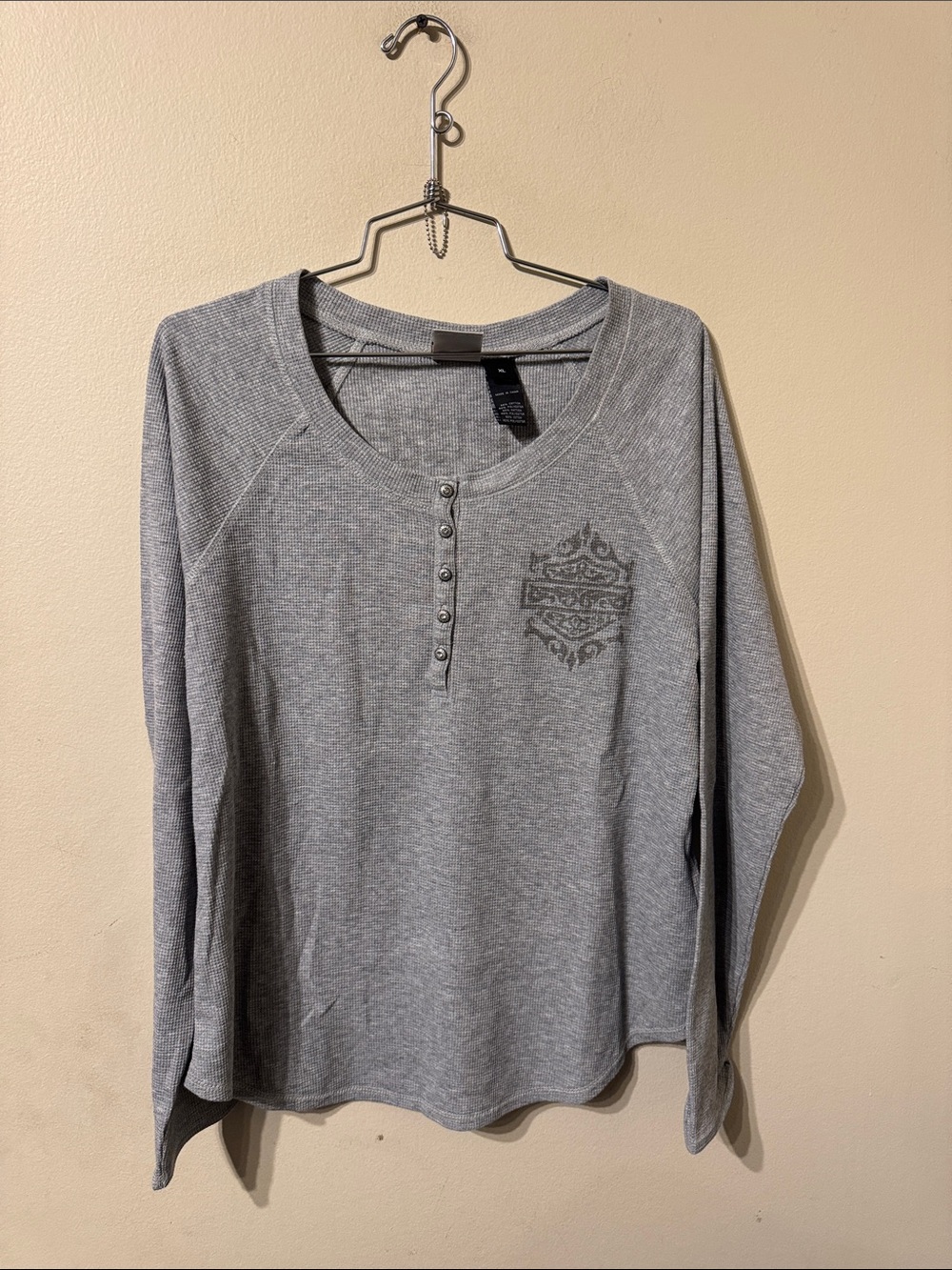 Women's Grey Harley Davidson True Harley Legend Waffle Knit Long Sleeve Shirt XL